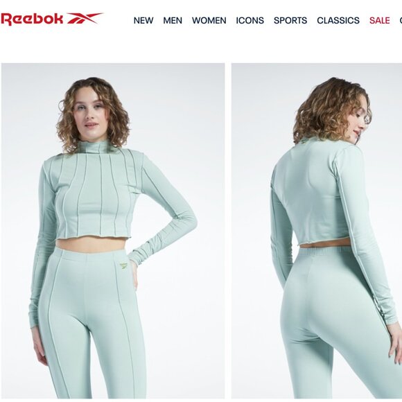 seam ribbed detail long sleeve crop top in sage green - Picture 2 of 8